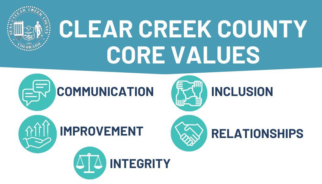 A graphic that lists CCC's values: communication, inclusion, improvement, relationships, integrit